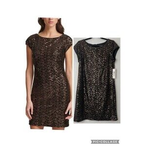 Eliza J Black & Gold Sequin Cocktail Dress NWT Women’s 14 EJ3M7111
